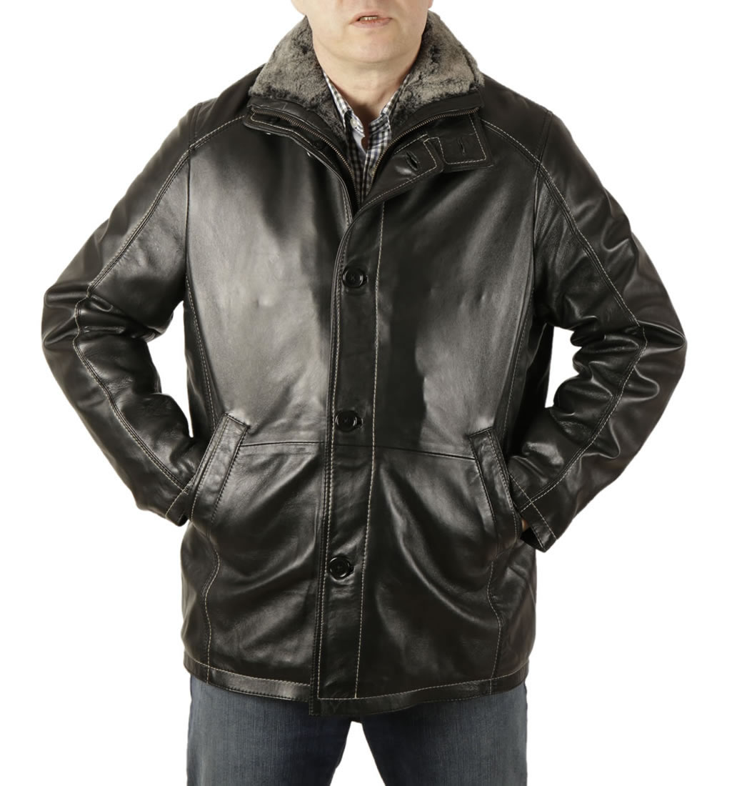 Mens Black 3/4 Leather Coat With Zip Out Collar from Simons Leather