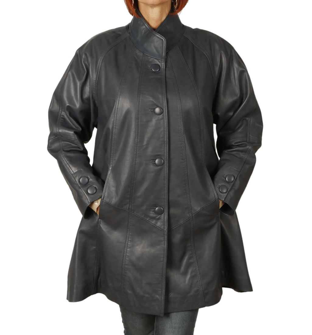 3/4 Length Navy Leather 'Swing' Coat from Simons Leather
