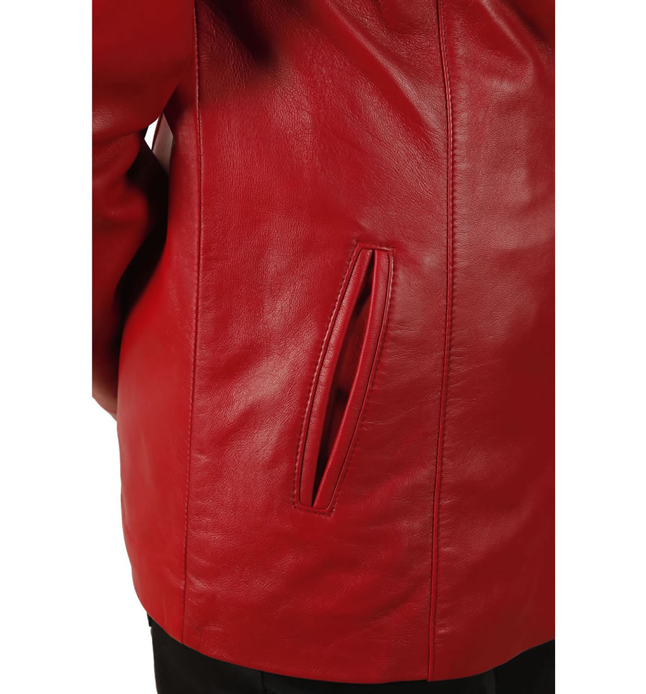 Hip Length Ladies Red Leather Blazer from Simons Leather