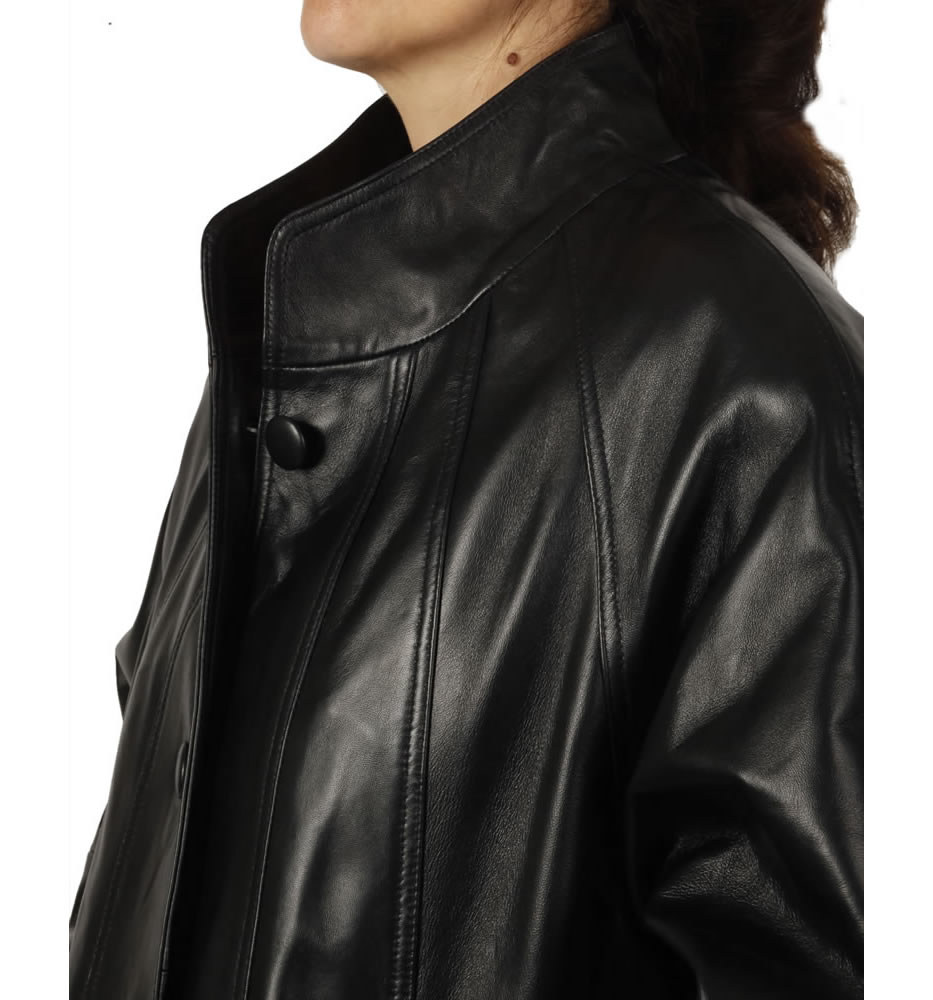 3/4 Length Black Leather 'Swing' Coat from Simons Leather