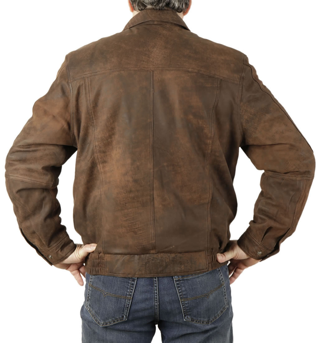 Mens Antique Brown Buff Classic Style Leather Blouson from Simons Leather