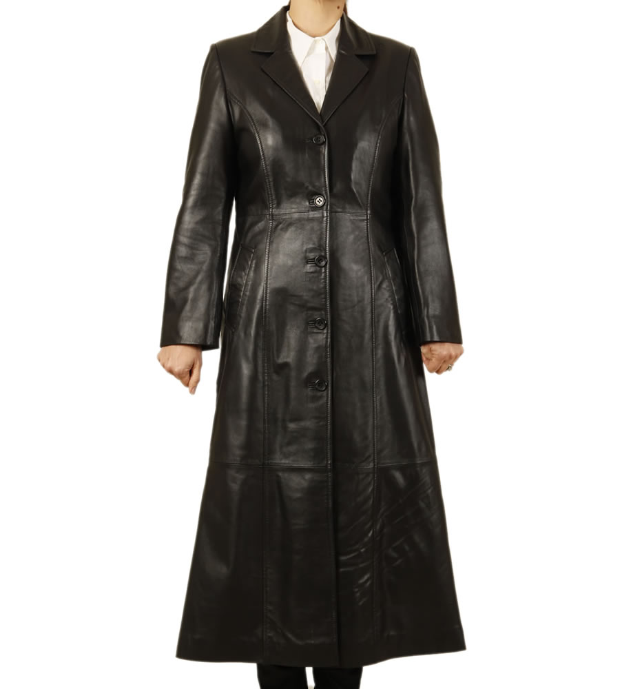 Ladies Full Length Black Leather Coat from Simons Leather Ladies Full Length Black Leather Coat from Simons Leather