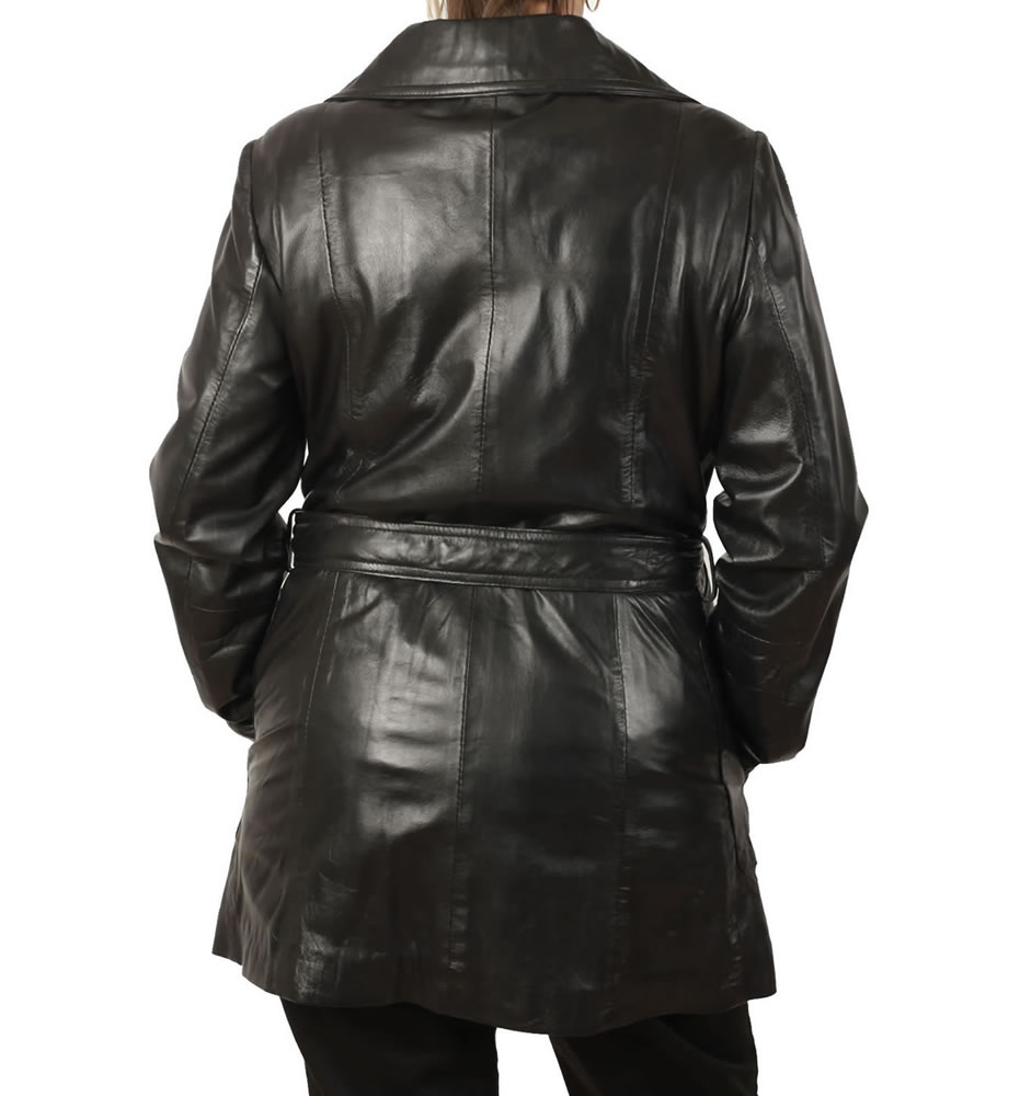 Ladies Tie-Belt 3/4 Black Leather Trench from Simons Leather