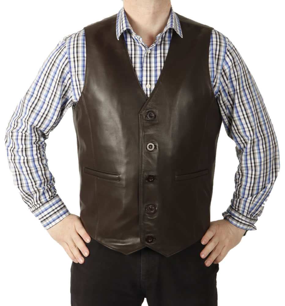 Classic Longer Length Brown Leather Waistcoat from Simons Leather