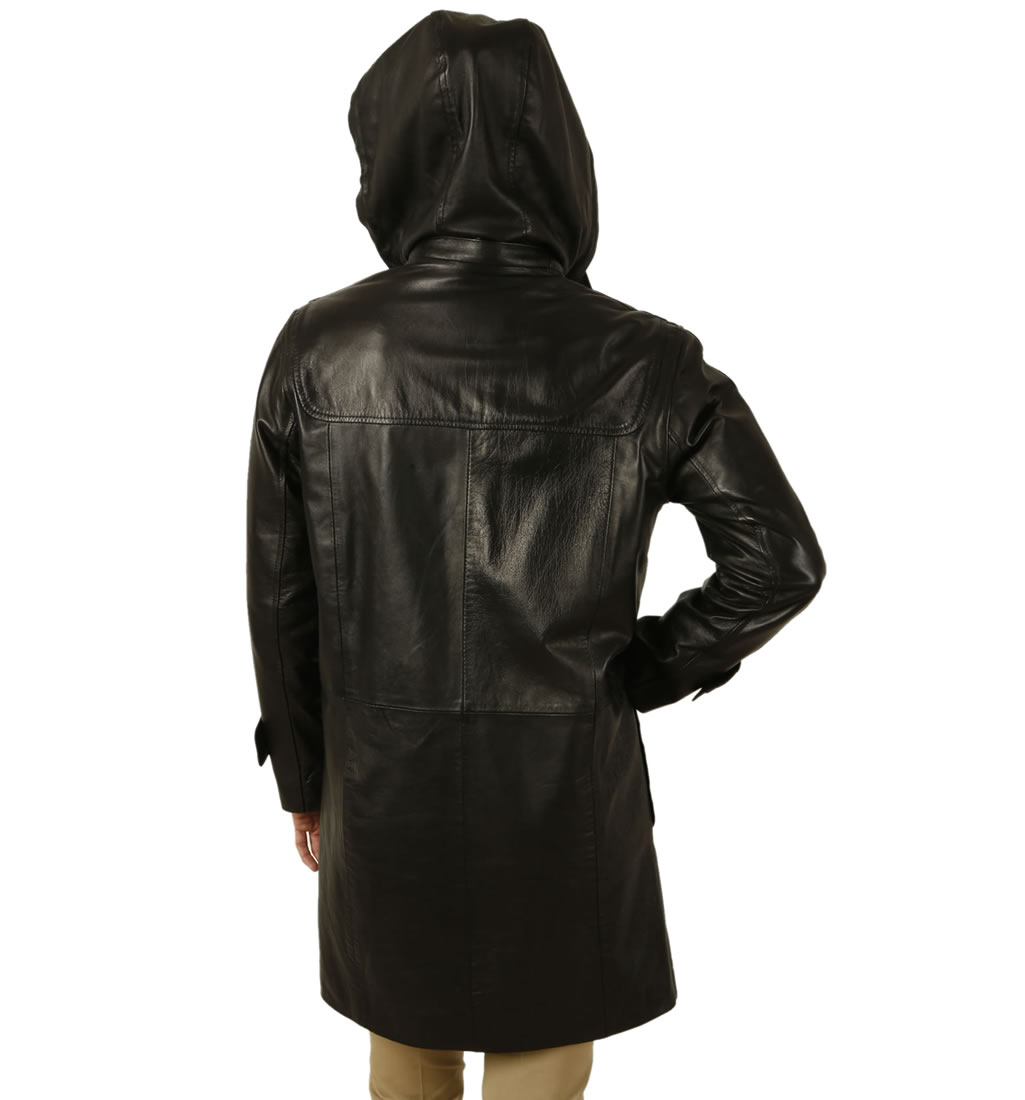 ladies leather parka with hood