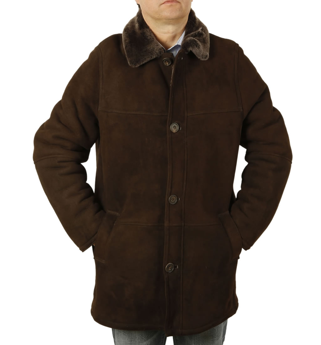 Chocolate Brown Mens Sheepskin Box Coat from Simons Leather