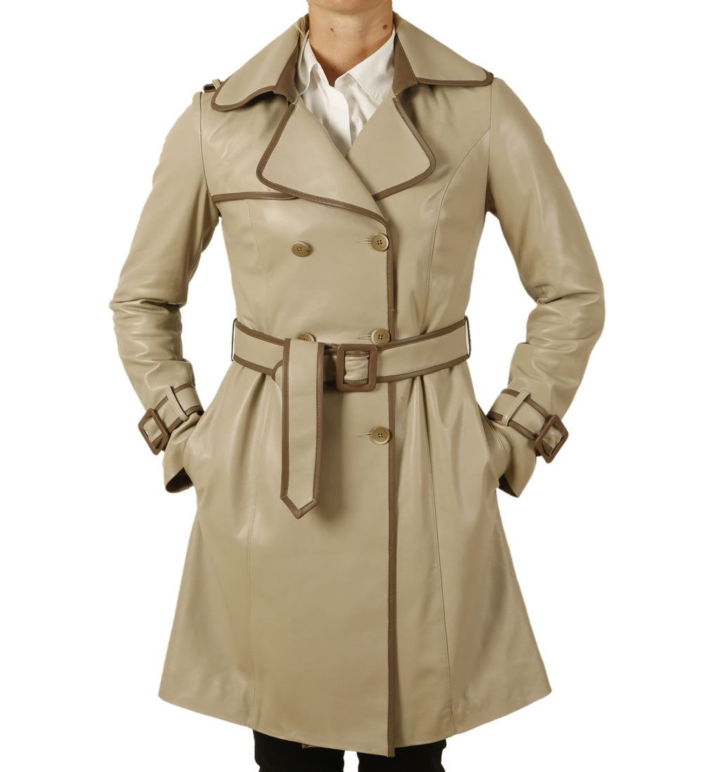 Ladies Designer Two Colour Leather Trench Coat from Simons Leather