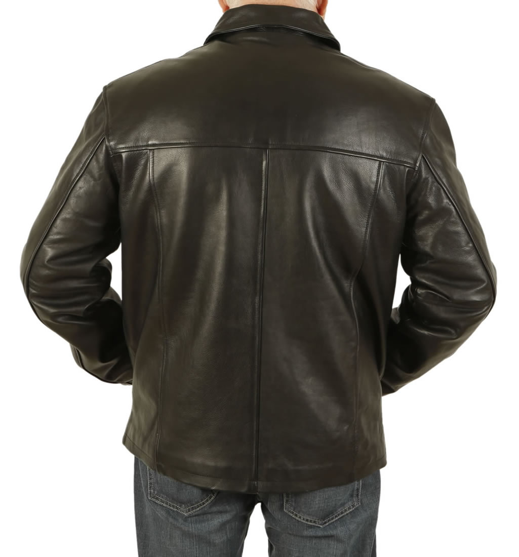 Size 6XL Mens Plain Style Black Hide Leather Jacket from Simons Leather