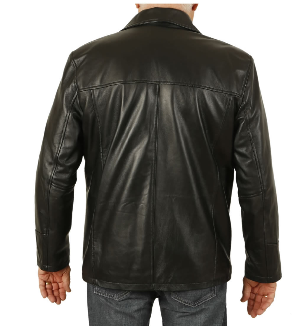 Size 6XL Gents Four Button Black Leather Jacket from Simons Leather