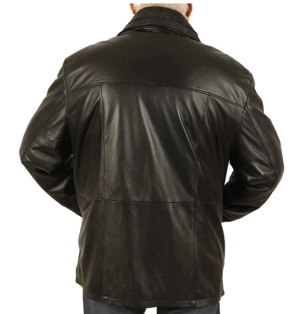 Size 6XL Mens Black Nappa 3/4 Leather Coat With Zip Out Collar from Simons Leather