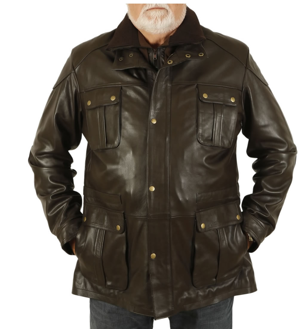 5XL "Hugo" Brown Leather Zip Up Safari Style Jacket from ...