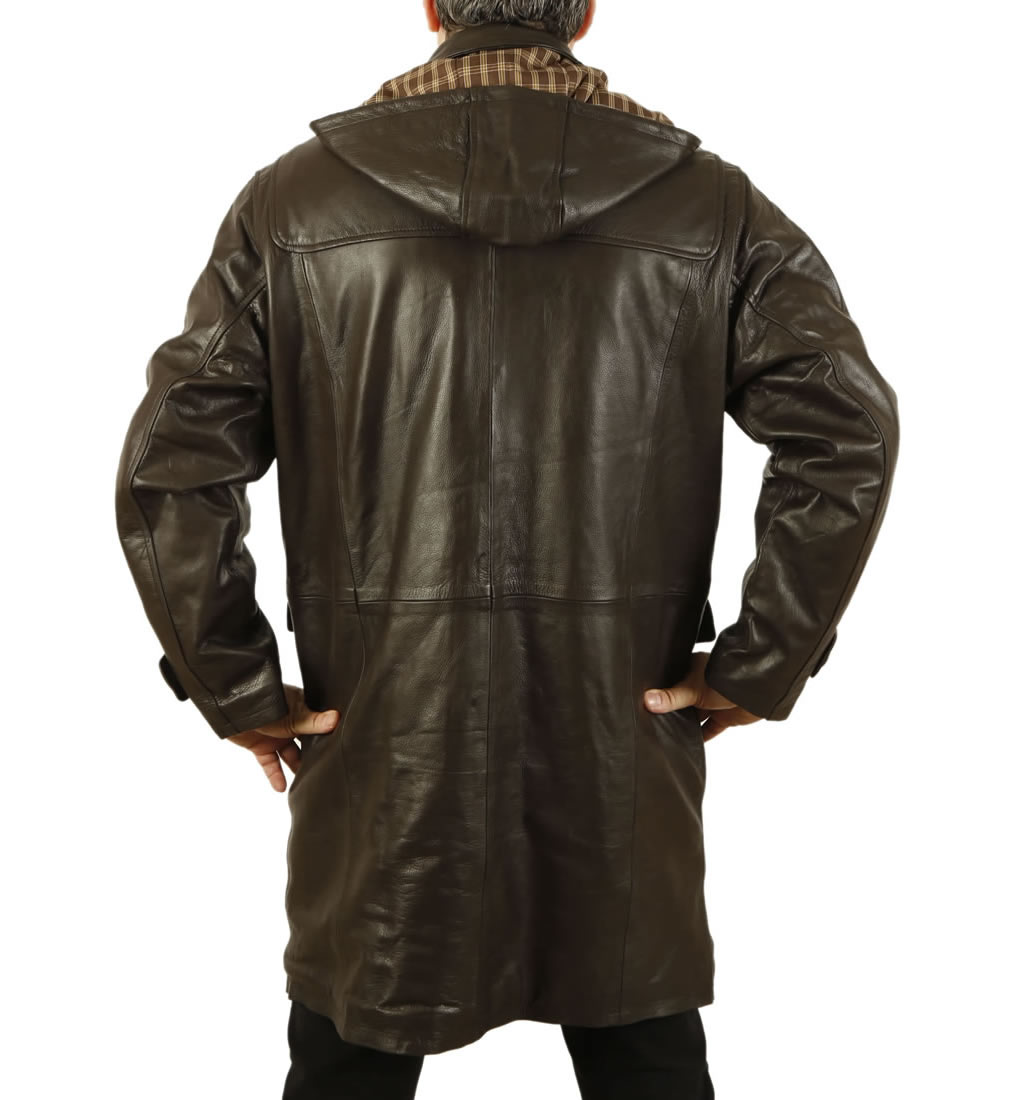 3/4 Length Brown Hide Leather Duffle Coat from Simons Leather