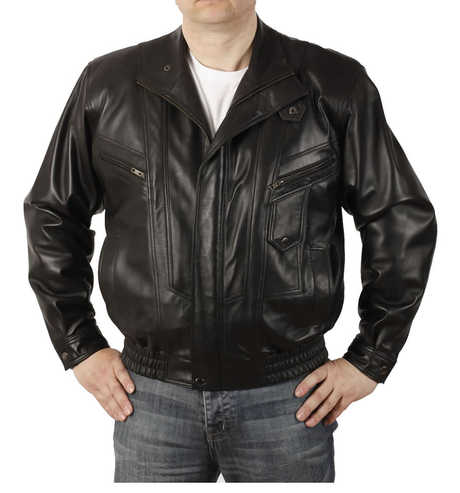 Mens Easy Fit Blouson Style Black Leather  Jacket  from 