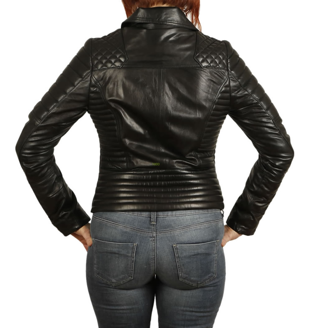 Las Designer Style Quilted Black Leather Biker Jacket From Simons Sl11801 Las Designer Style Quilted Black Leather Biker Jacket