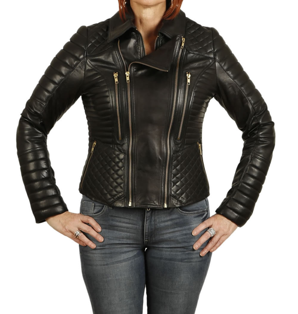 Las Designer Style Quilted Black Leather Biker Jacket From Simons Sl11801 Las Designer Style Quilted Black Leather Biker Jacket