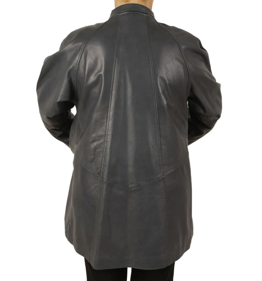 3/4 Length Navy Leather 'Swing' Coat from Simons Leather