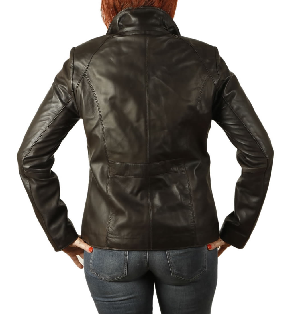 Ladies New Style Semi Fitted Brown Leather Zip Jacket from Simons Leather