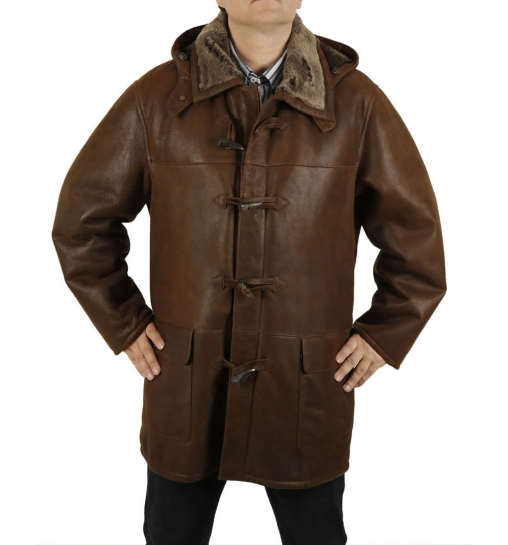 Mens Tobacco Nappalamb Sheepskin Duffle Coat from Simons Leather