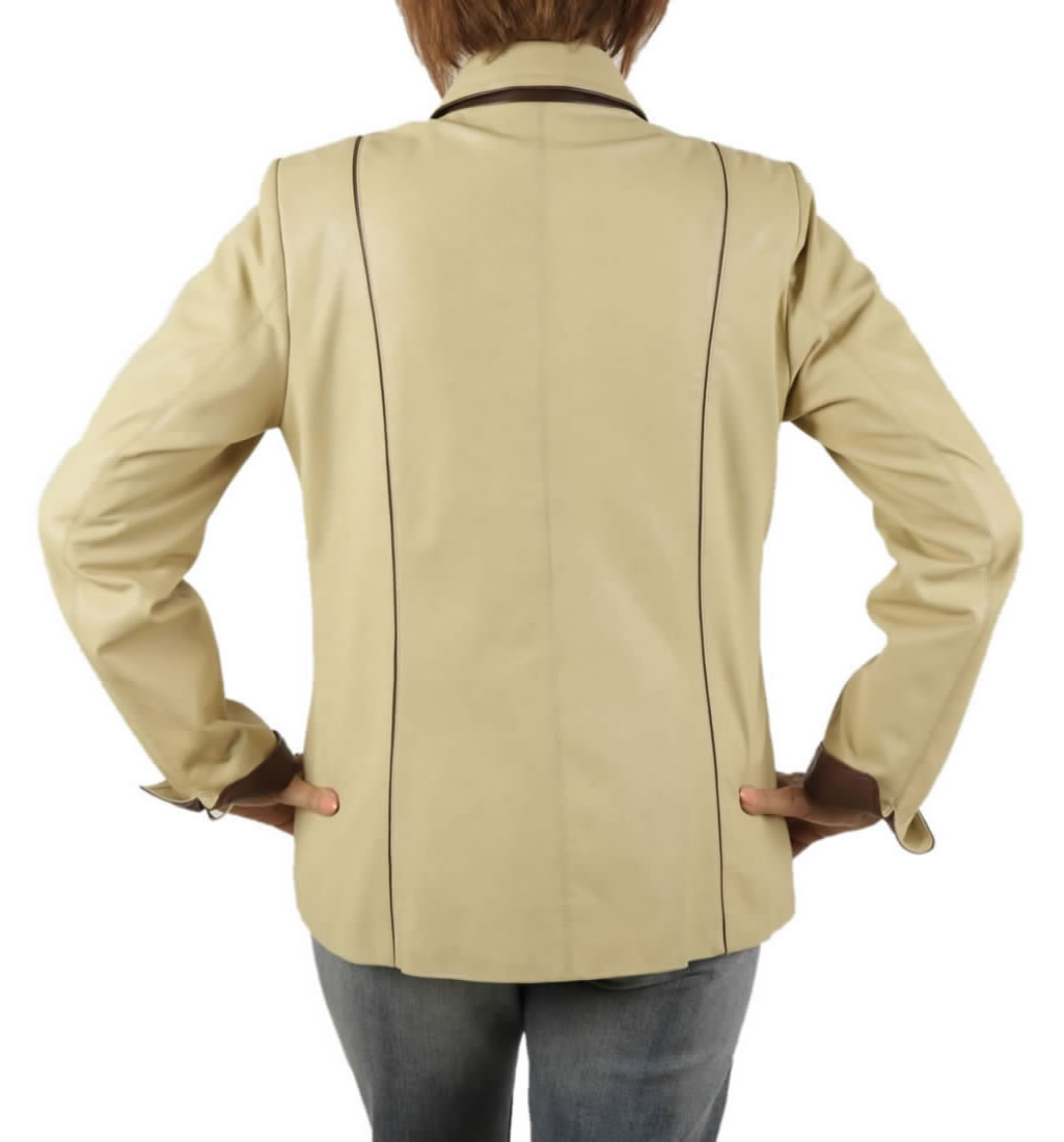 Semi Fitted Cream Leather Jacket With Contrast Detail from Simons Leather
