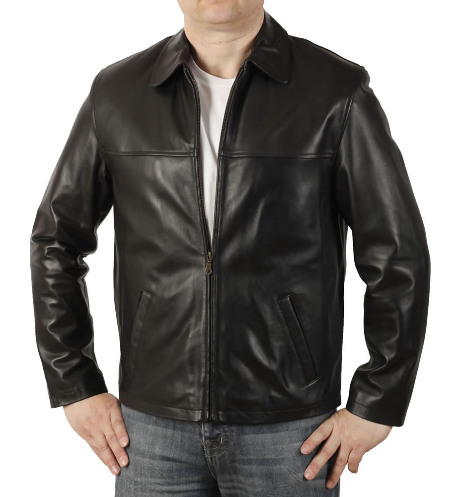 plain black leather jacket