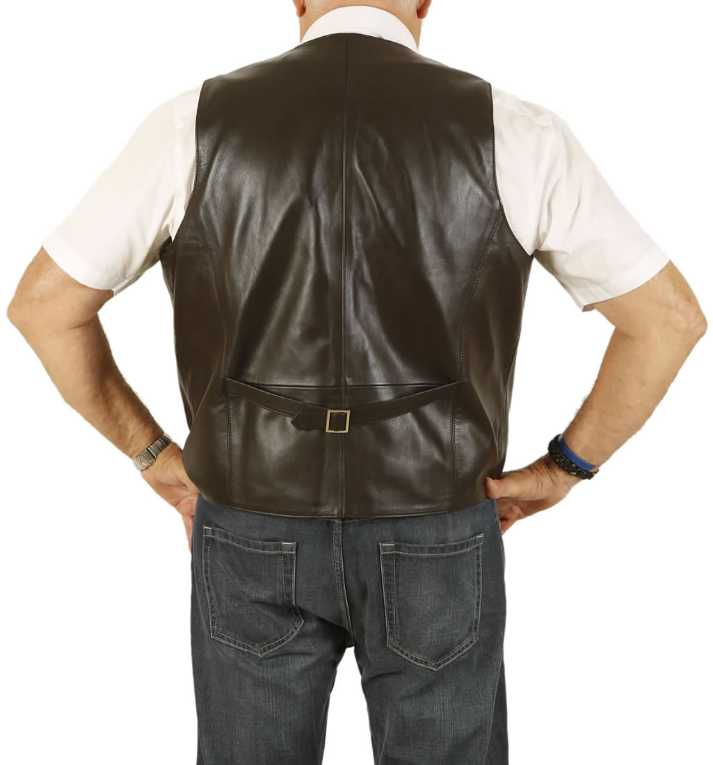 Plus Size Classic Longer Length Brown Leather Waistcoat from Simons Leather