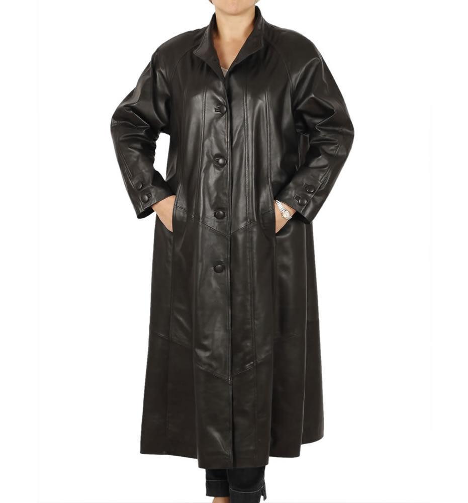 Plus Size 22/24 Full Length Black Leather 'Swing' Coat from Simons Leather