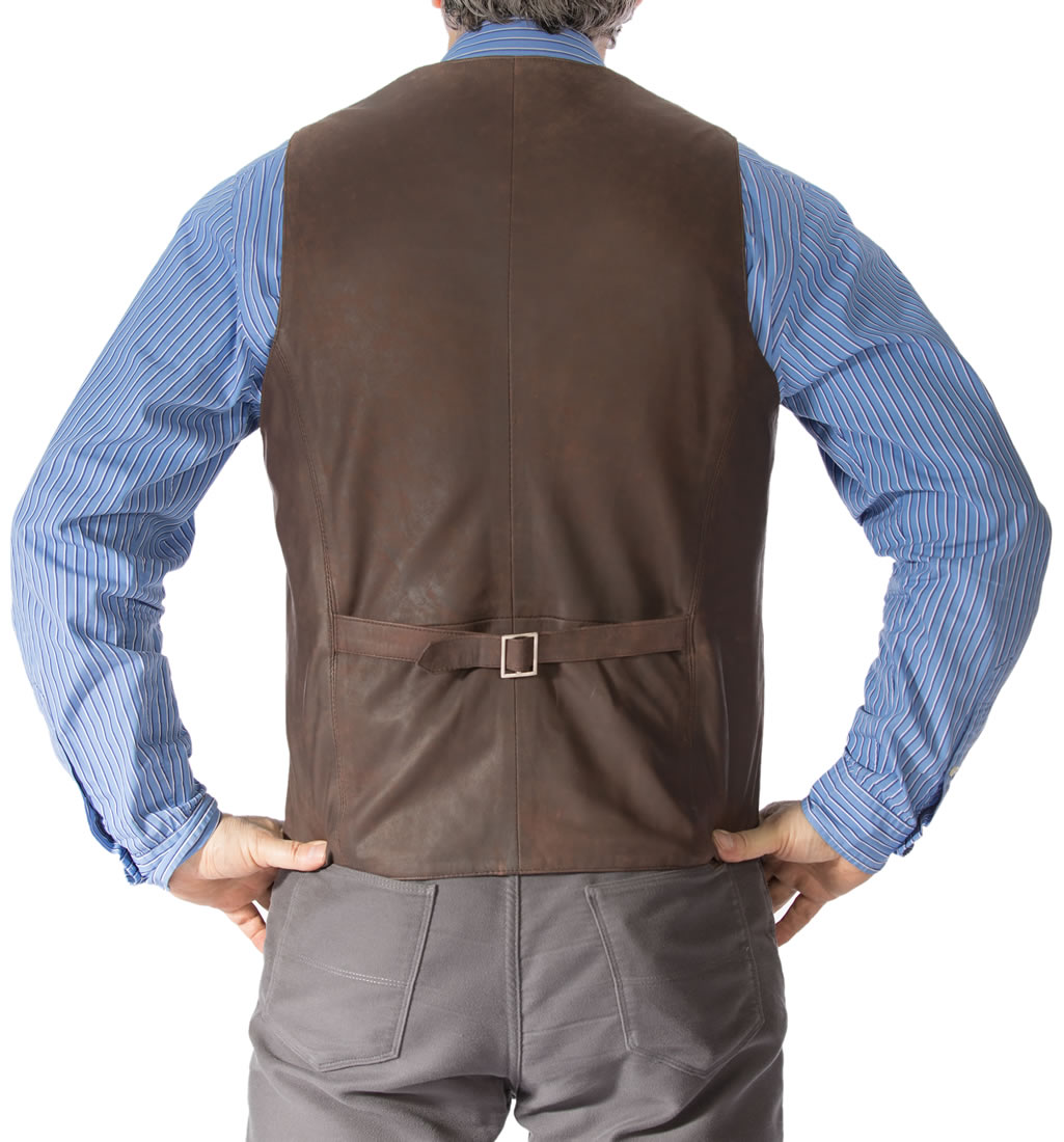 Classic Longer Length Brown Buff Leather Waistcoat from Simons Leather