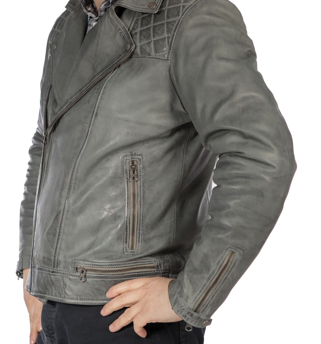 Grey leather biker jacket Clearance