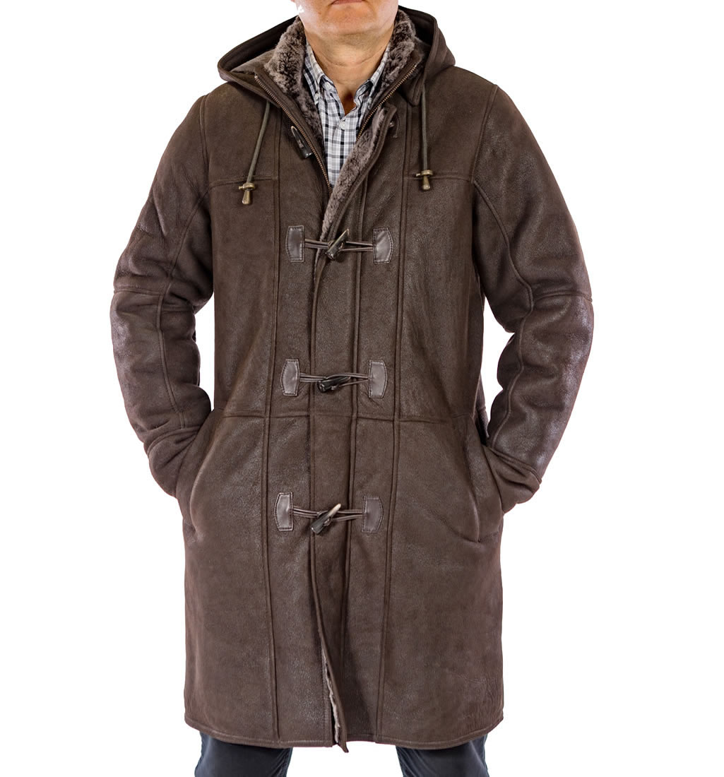 Mens Brown Nappalamb Sheepskin Duffle Coat from Simons Leather