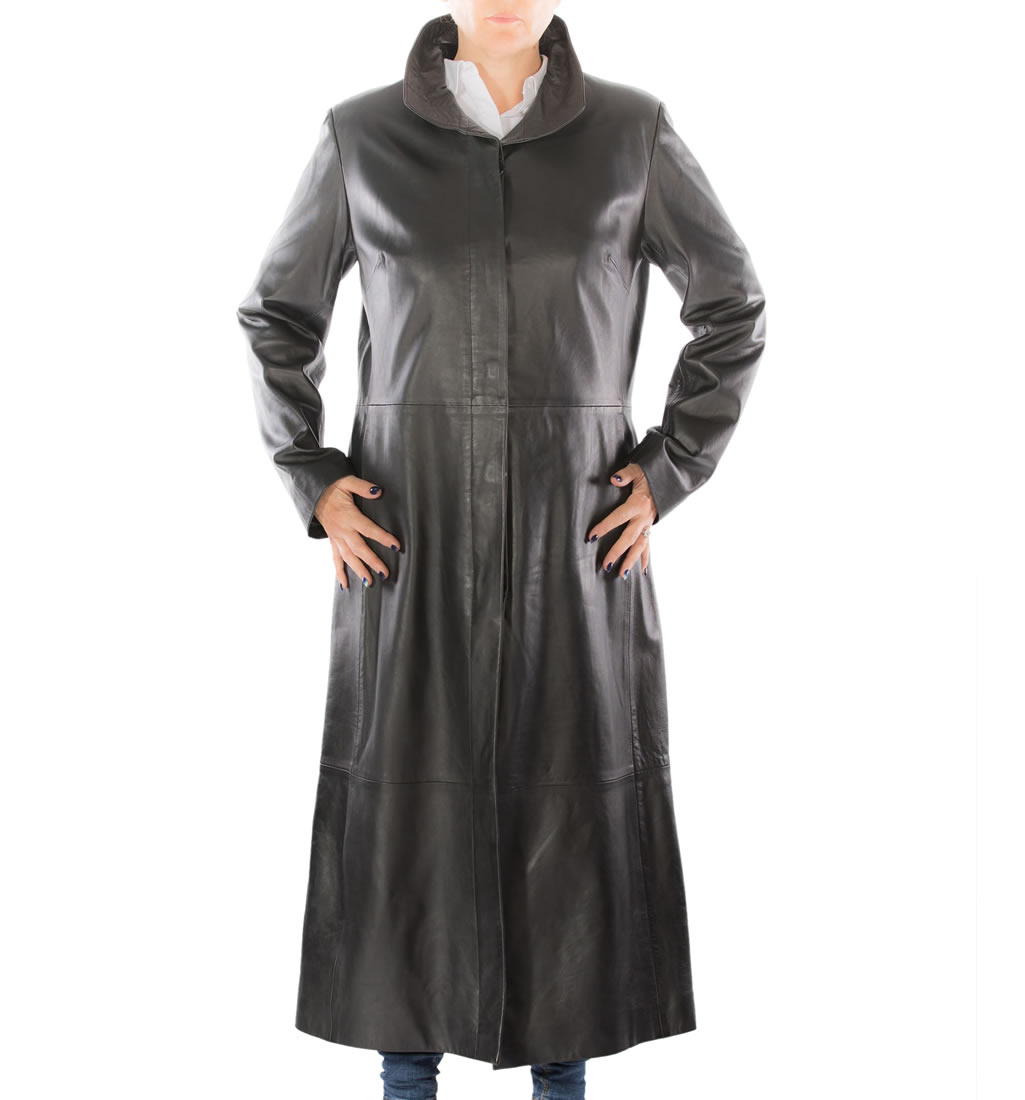 Ladies Tailored Full Length Black Leather Coat from Simons Leather