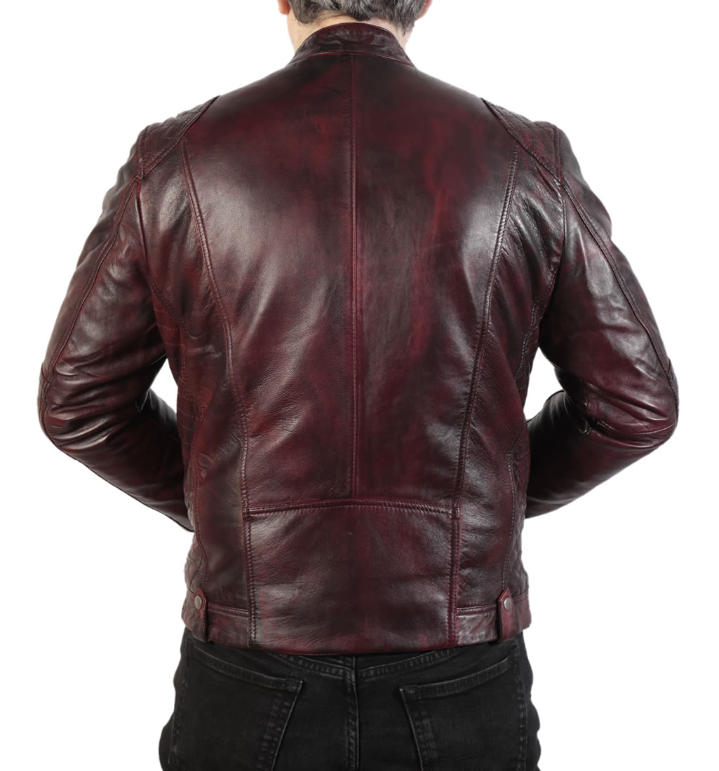 Antique Burgundy Leather Biker Jacket With Side Quilting Detail from ...