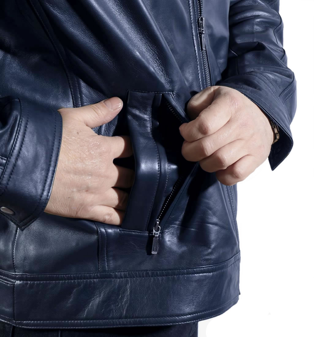 Navy Leather Lightweight Zip-Up Jacket from Simons Leather