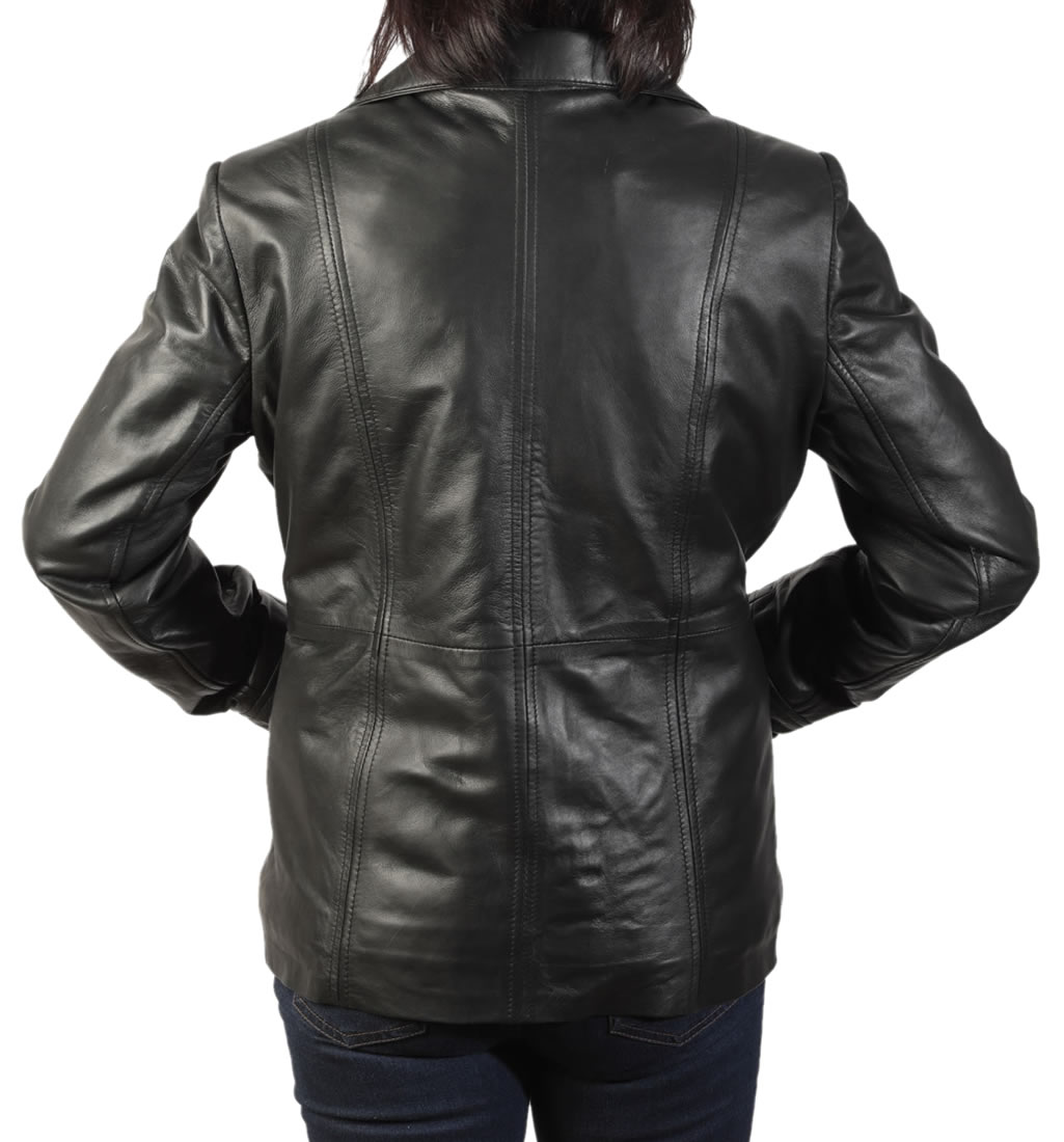 Ladies Easy Fit Long Line Zip-Through Black Leather Jacket from Simons ...