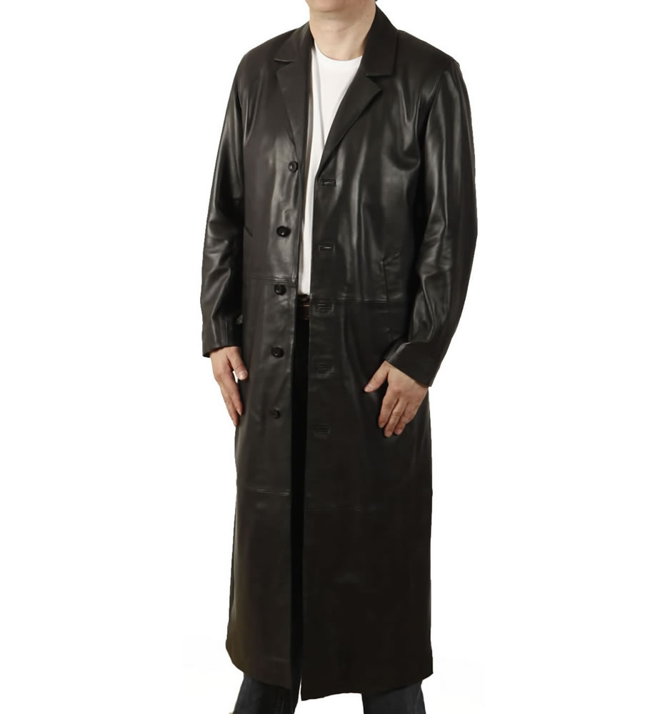 Full Length Black Leather Coat from Simons Leather