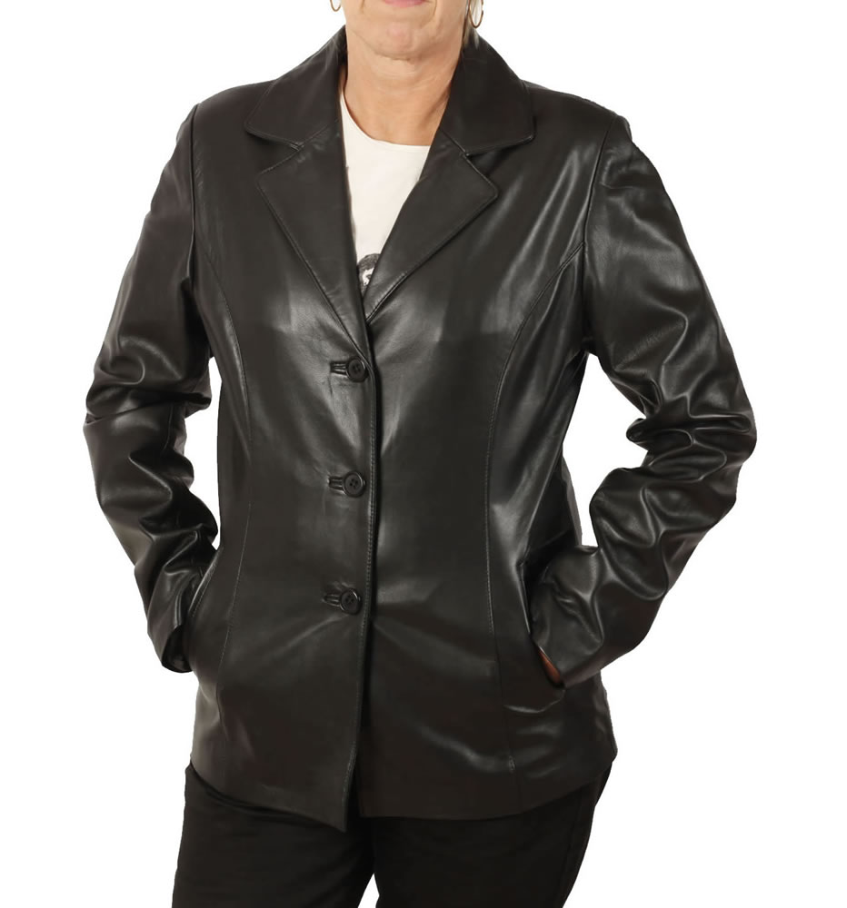 Hip Length Ladies Black Leather Blazer from Simons Leather