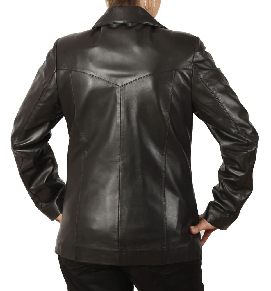 Hip Length Ladies Black Leather Blazer from Simons Leather