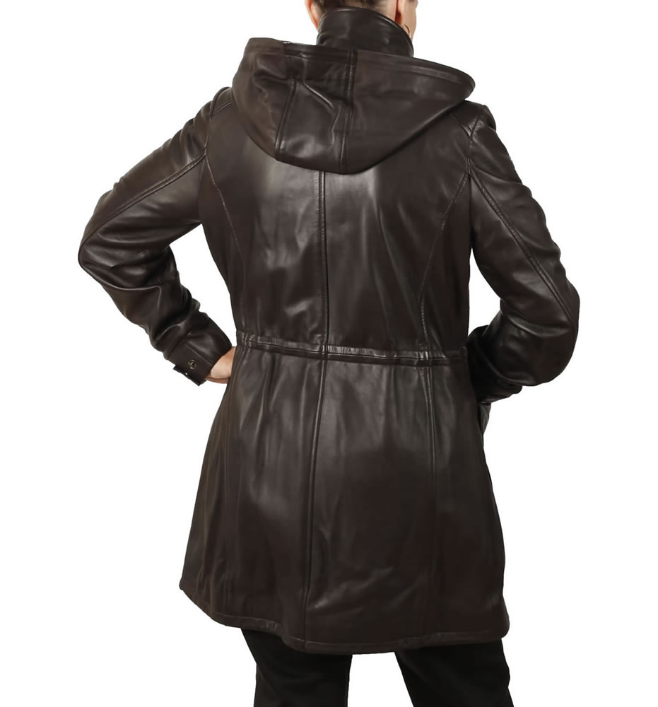 ladies leather parka with hood