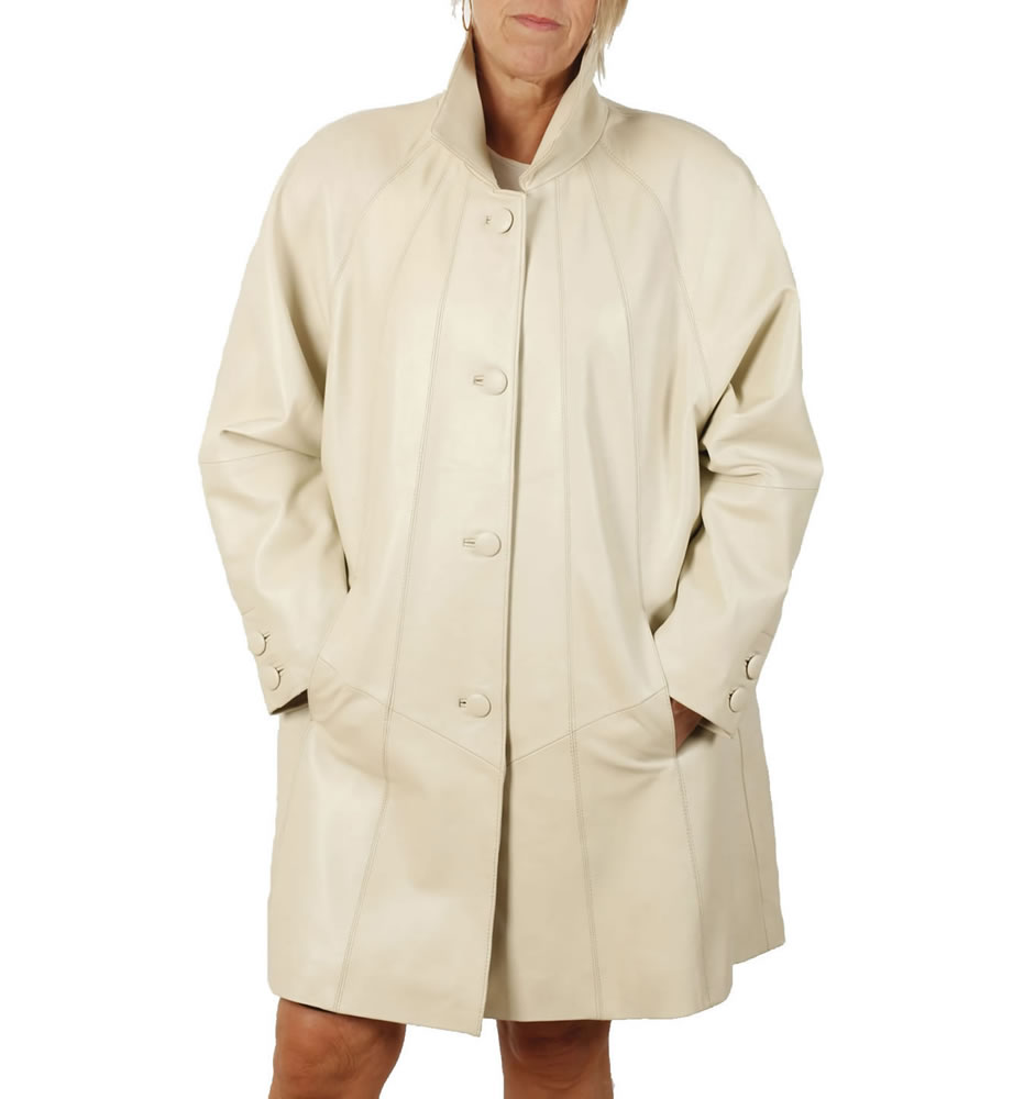 3/4 Length Ivory Leather 'Swing' Coat from Simons Leather