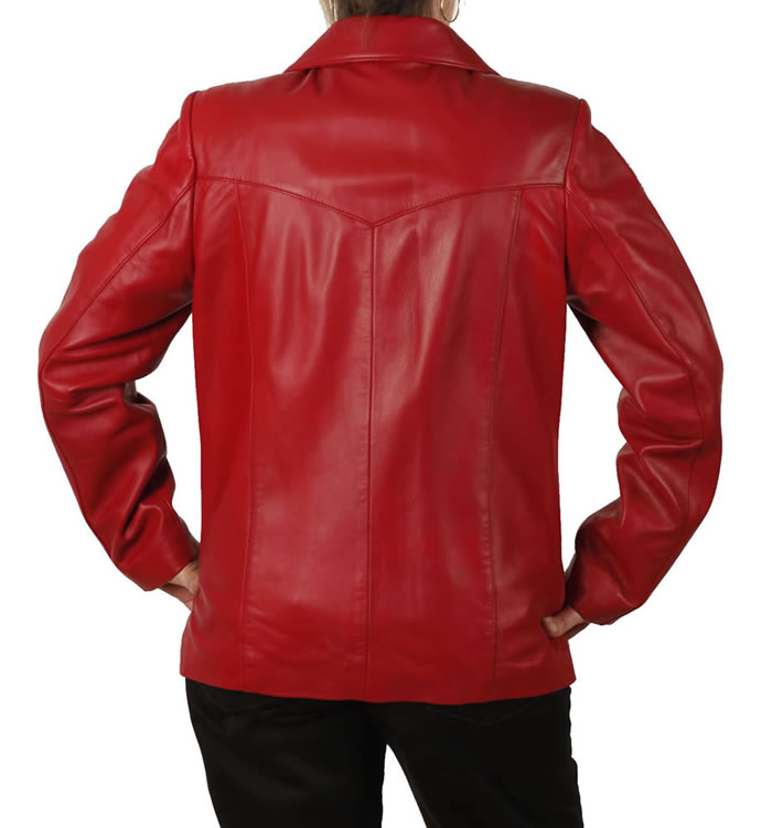 SL11451 - Hip Length Ladies Red Leather Blazer