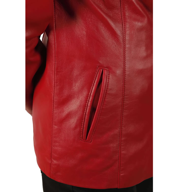 SL11451 - Hip Length Ladies Red Leather Blazer