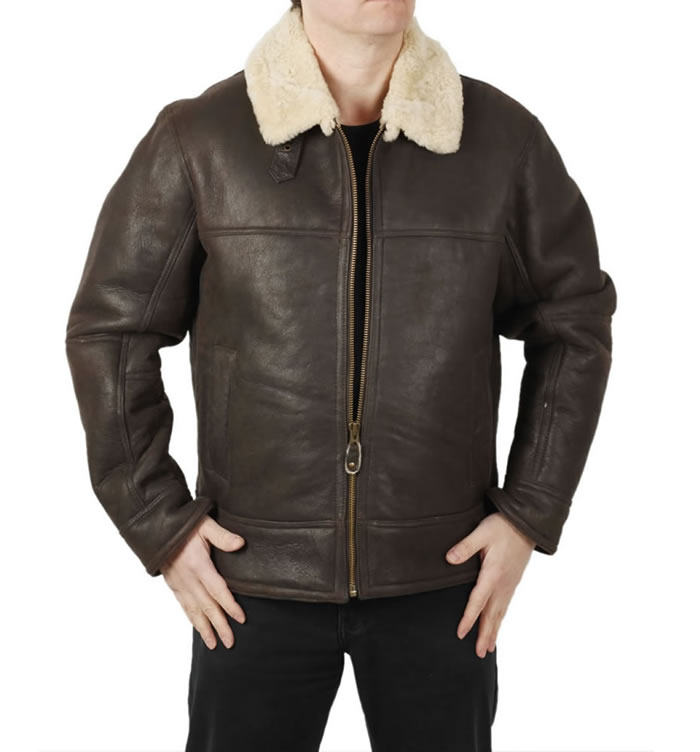 Straight Zip Premium Quality Brown Sheepskin Flying Jacket - SL1160M
