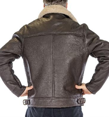 SL11581 - Cross Over Sheepskin Flying Jacket In Antique Brown Cream