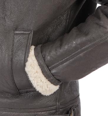 SL11581 - Cross Over Sheepskin Flying Jacket In Antique Brown Cream