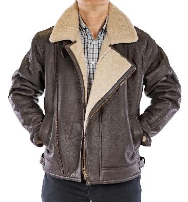 Cross Over Sheepskin Flying Jacket In Antique Brown Cream - SL11581