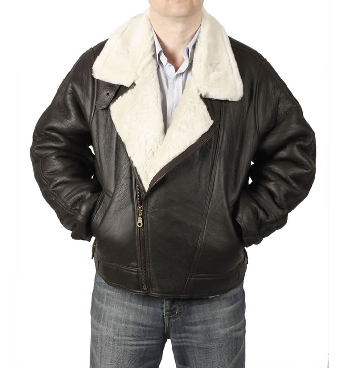 Mens Sheepskin Leather Jackets Simons Cross Over Sheepskin Flying Jacket In Brown Cream Sl11581