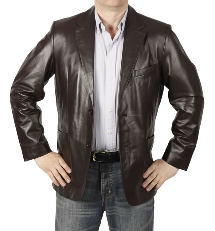 Mens Leather Blazers And On Jackets Simons Semi Fitted Mens Brown Leather Blazer Sl10032