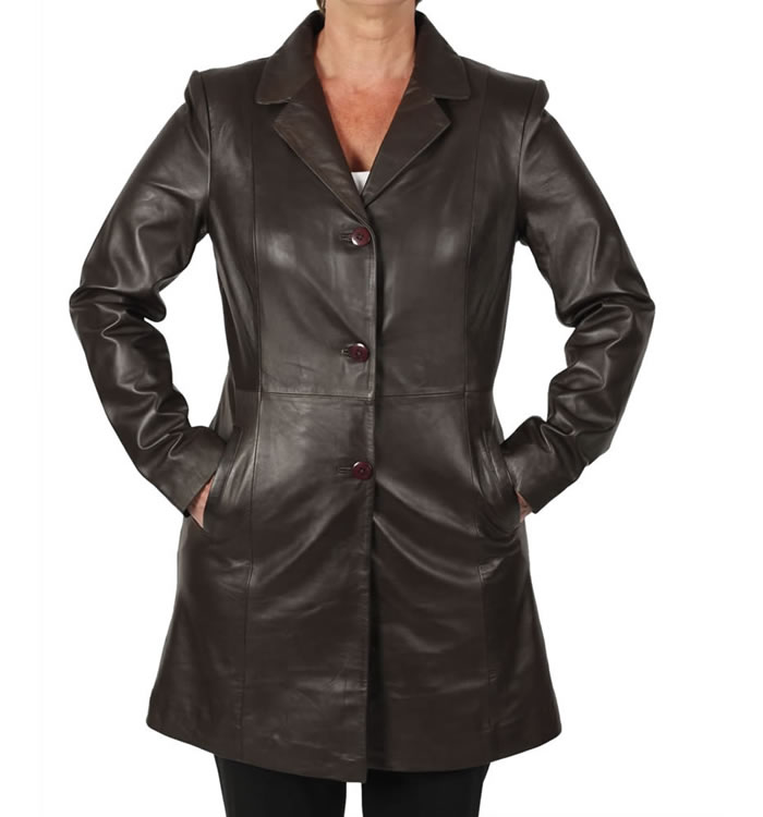 Las 3 4 Leather Jackets And Coats Simons Las Semi Fitted Style 3 4 Brown Leather Jacket Sl114651