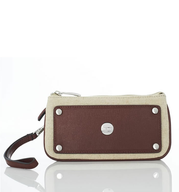 "Annalee" iPhone Wristlet In Ivory Linen With Cognac Trim - SL80146