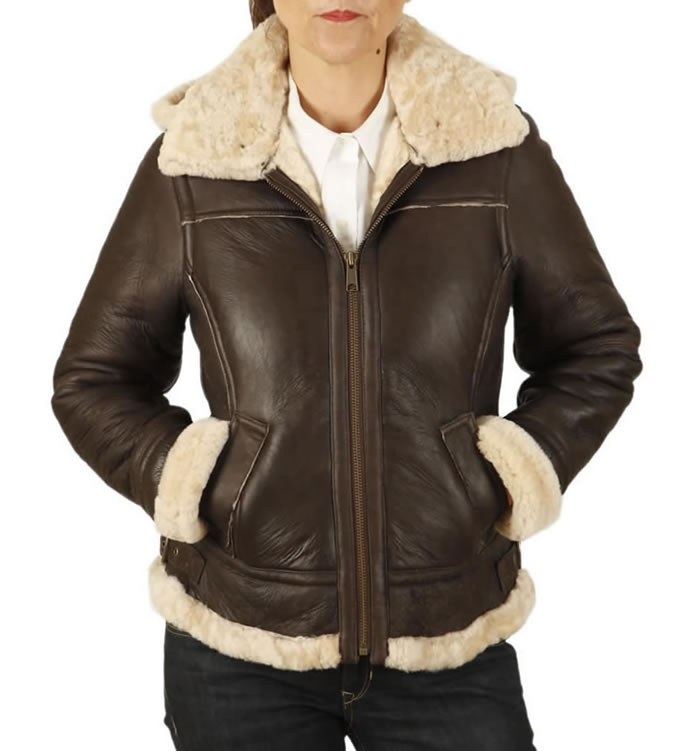 Ladies Hooded Shaped Sheepskin Flying Jacket from Simons Leather