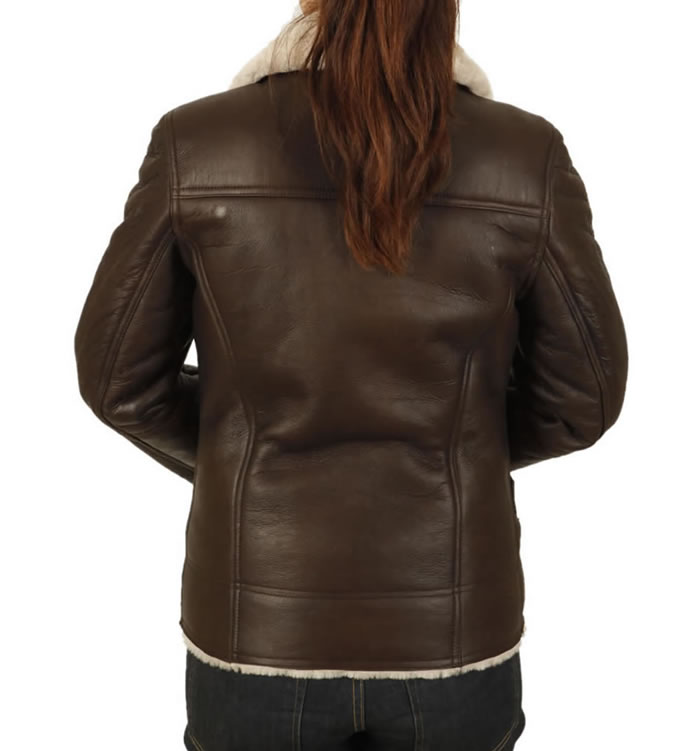 SL11594 - Ladies Cross-Over Longer Length Sheepskin Aviator Jacket